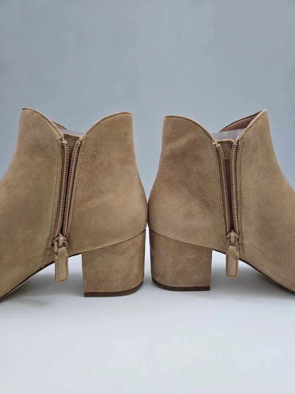 Cole Haan Elyse Ankle Boot Womens 11 Tan Suede Block Heel Pointed Toe Minimal